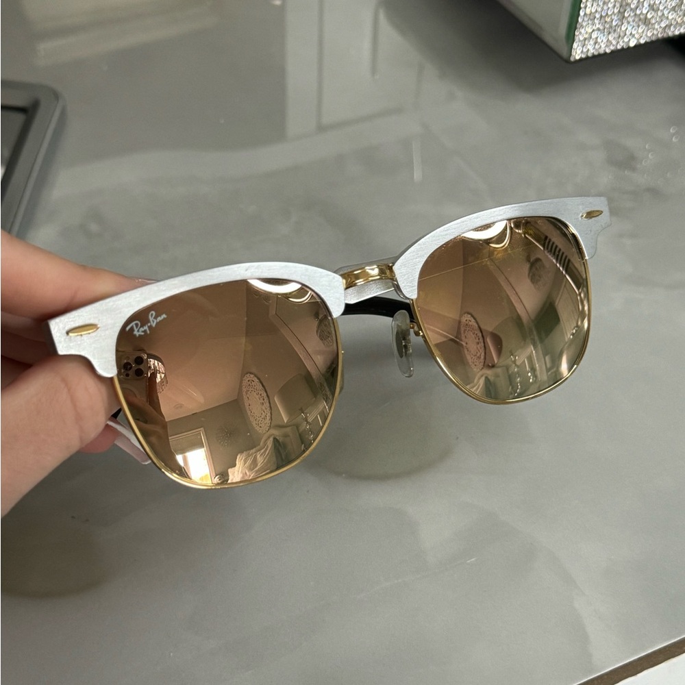 Ray Ban Un-Polarized Clubmaster Flash Sunglasses in pink chrome